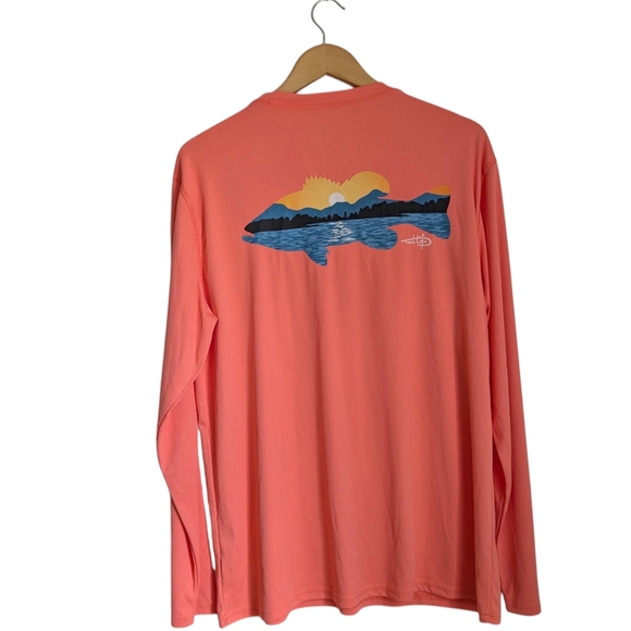 REEL LIFE Fishing Rashguard Lake View SPF50 Long Sleeve Coral Sun Defender Large - Picture 3 of 8